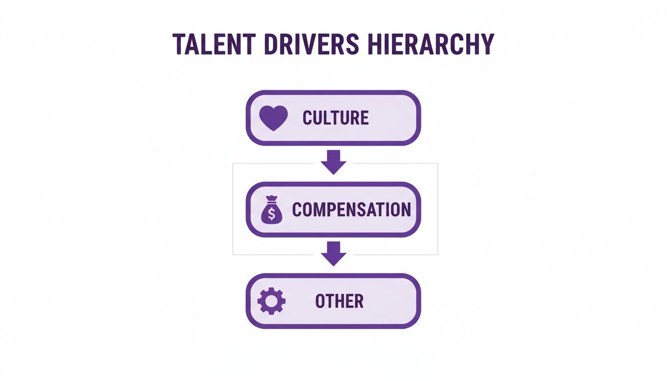 A purple hierarchy chart illustrating the Talent Drivers Hierarchy: Culture, Compensation, and Other.