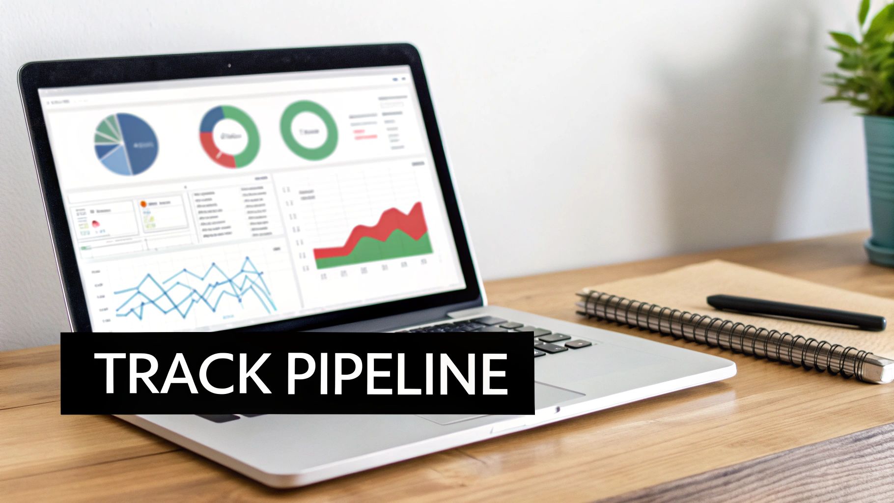 A person pointing at a large screen displaying colourful charts and graphs, representing marketing analytics.