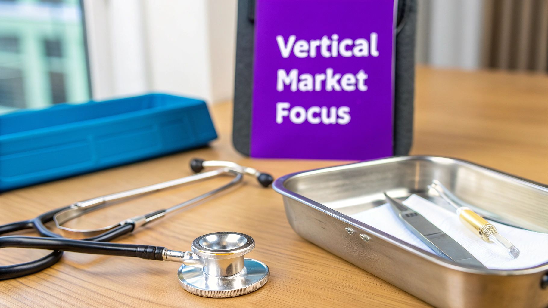 A diverse group of professionals from different industries collaborating in a modern office setting, representing various vertical markets