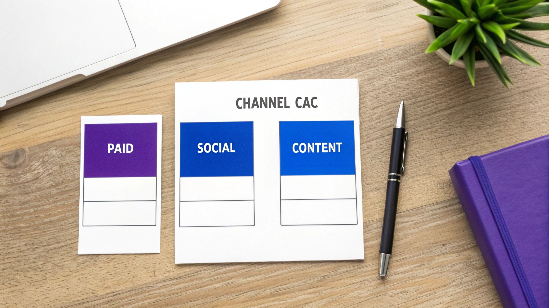 Line graph showing different CAC trends for various marketing channels