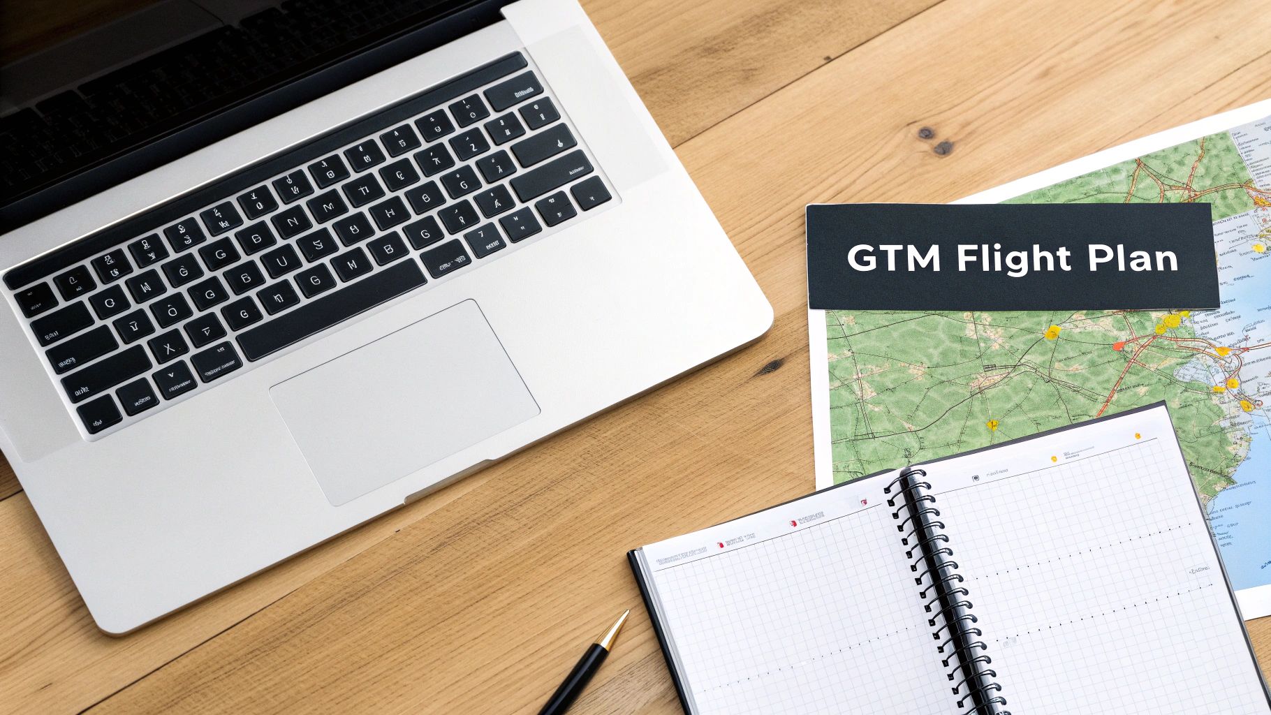 Three professionals collaborating on a go-to-market strategy on a whiteboard.