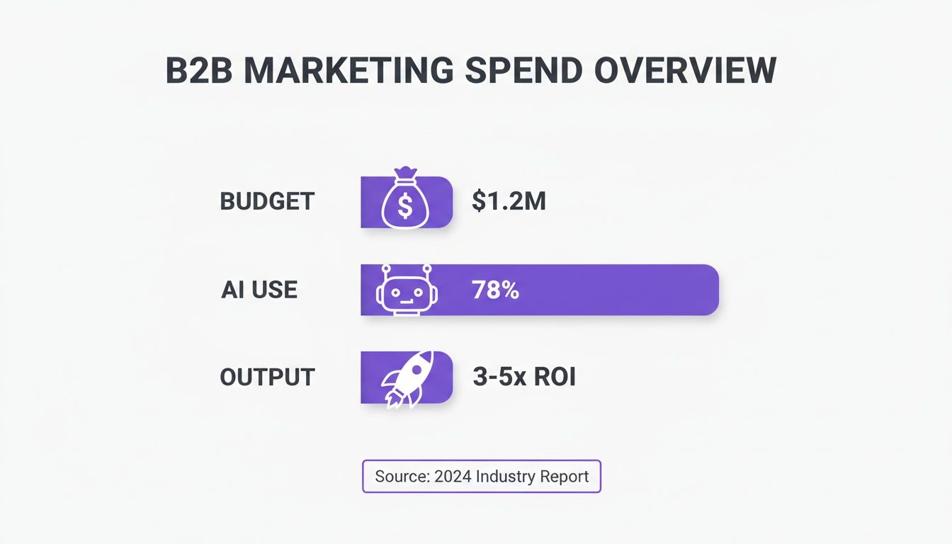 An overview of B2B marketing spend showing budget, AI use, and ROI from a 2024 industry report.