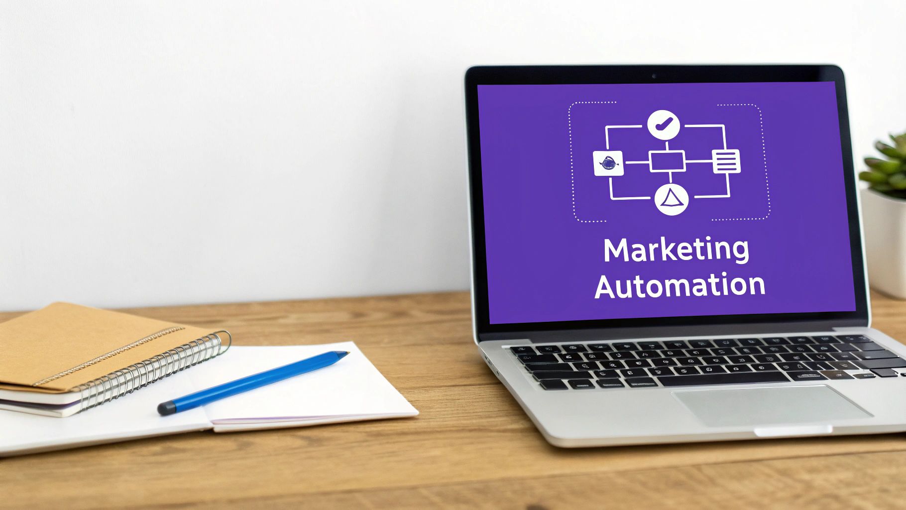 A marketing professional using a laptop to manage automated workflows on a digital interface.