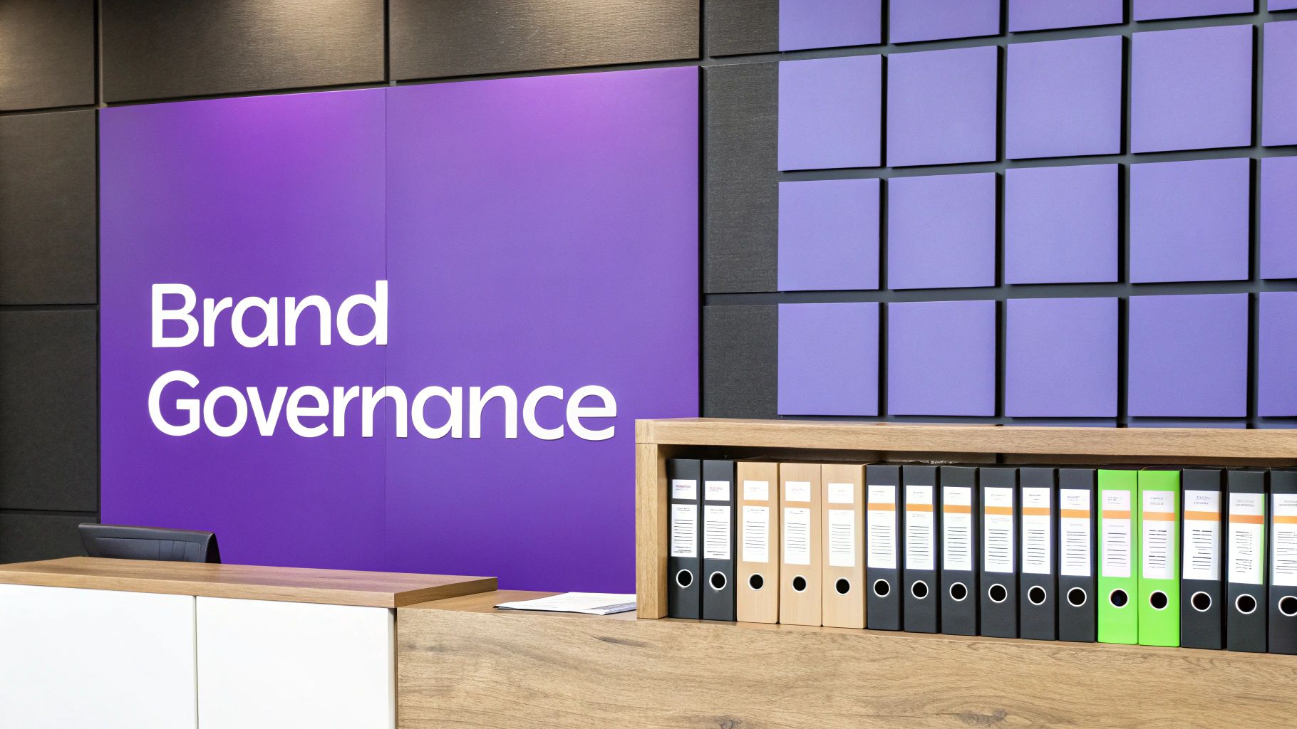 A collection of diverse brand logos arranged neatly on shelves, symbolizing a well-managed brand portfolio.