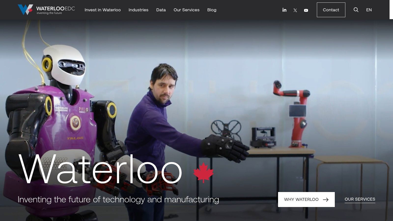 Waterloo EDC ecosystem map showing a cluster of robotics and automation companies in the region, highlighting its sector-specific resources.