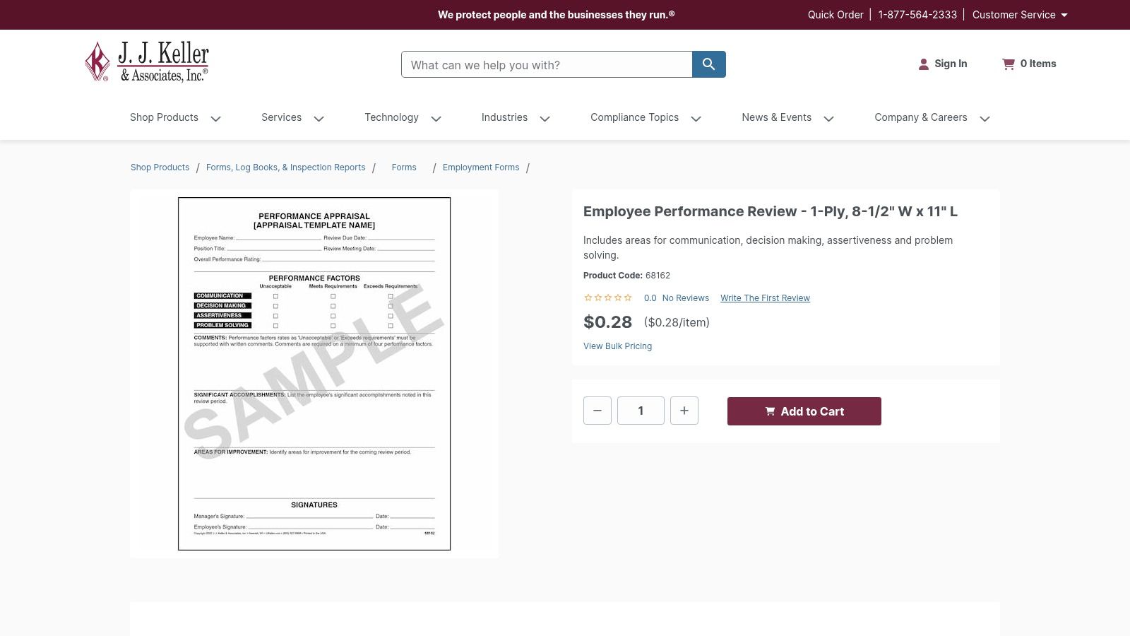 J. J. Keller (Employee Performance Review forms)
