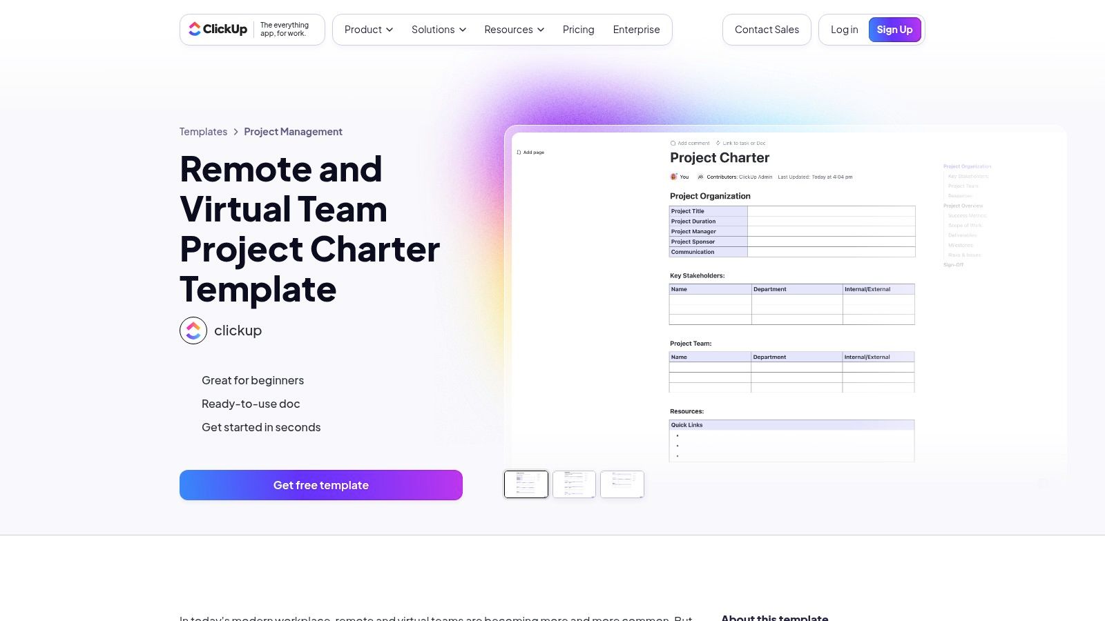 ClickUp's project charter template