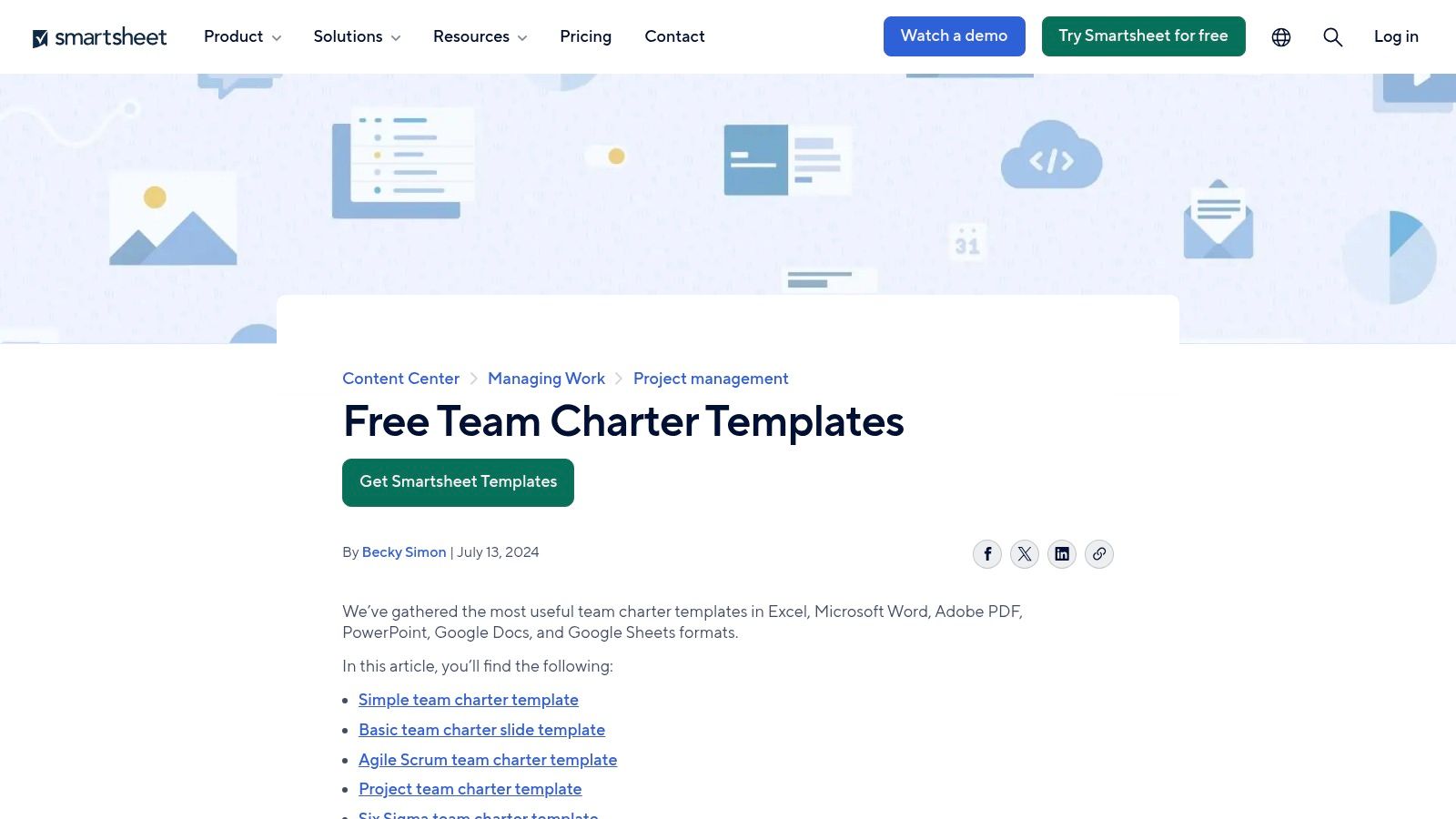 Smartsheet's collection of team charter templates