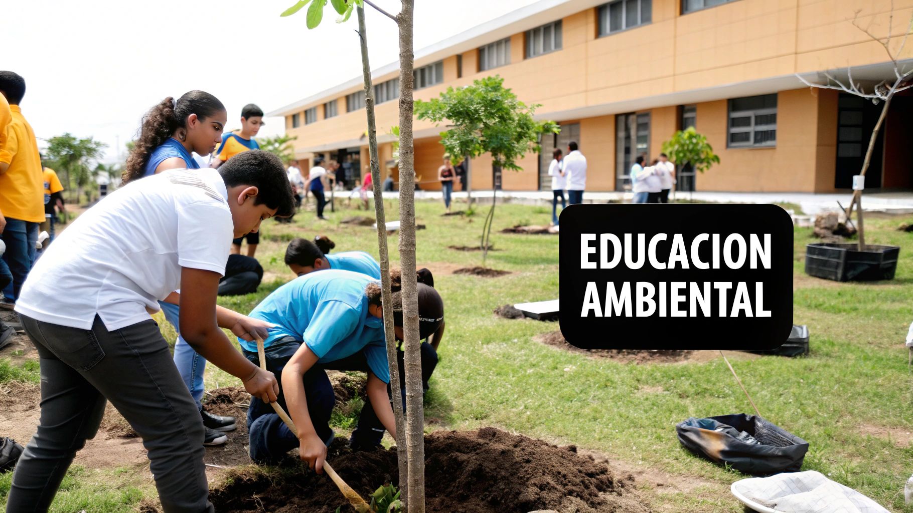 Paisaje verde con tecnología de energía renovable, como turbinas eólicas, simbolizando un futuro sostenible.