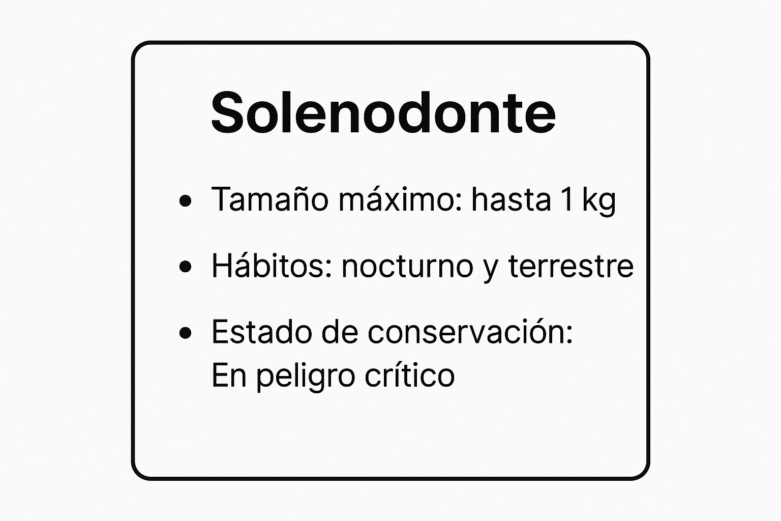 Infographic showing key data about Solenodon paradoxus (Solenodonte)