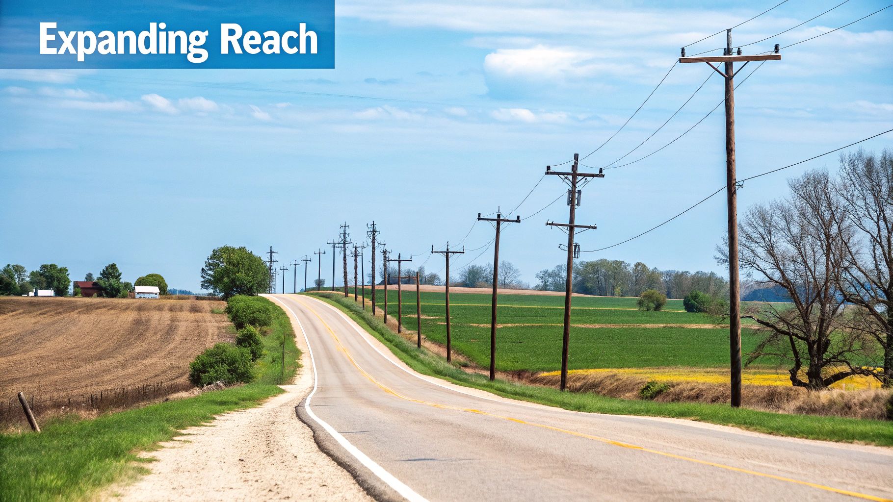 Image of a person working on a laptop in a rural setting, emphasizing the need for reliable internet.