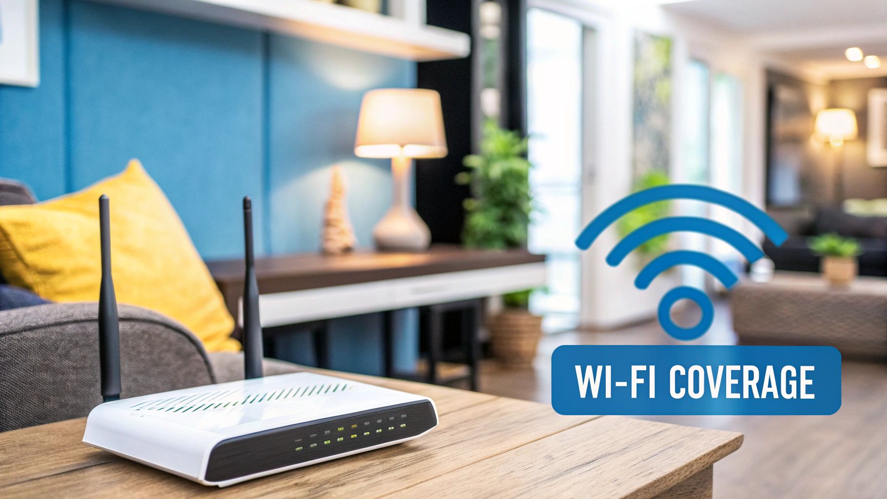 A visualization of WiFi signals emanating from a router in a home environment