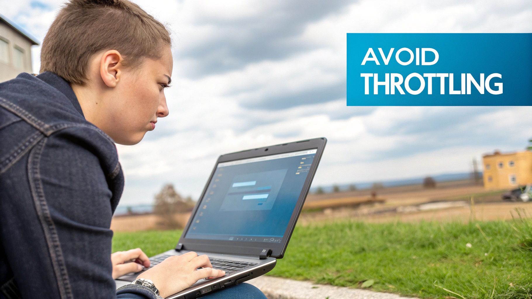 Person looking frustrated at a laptop screen in an RV