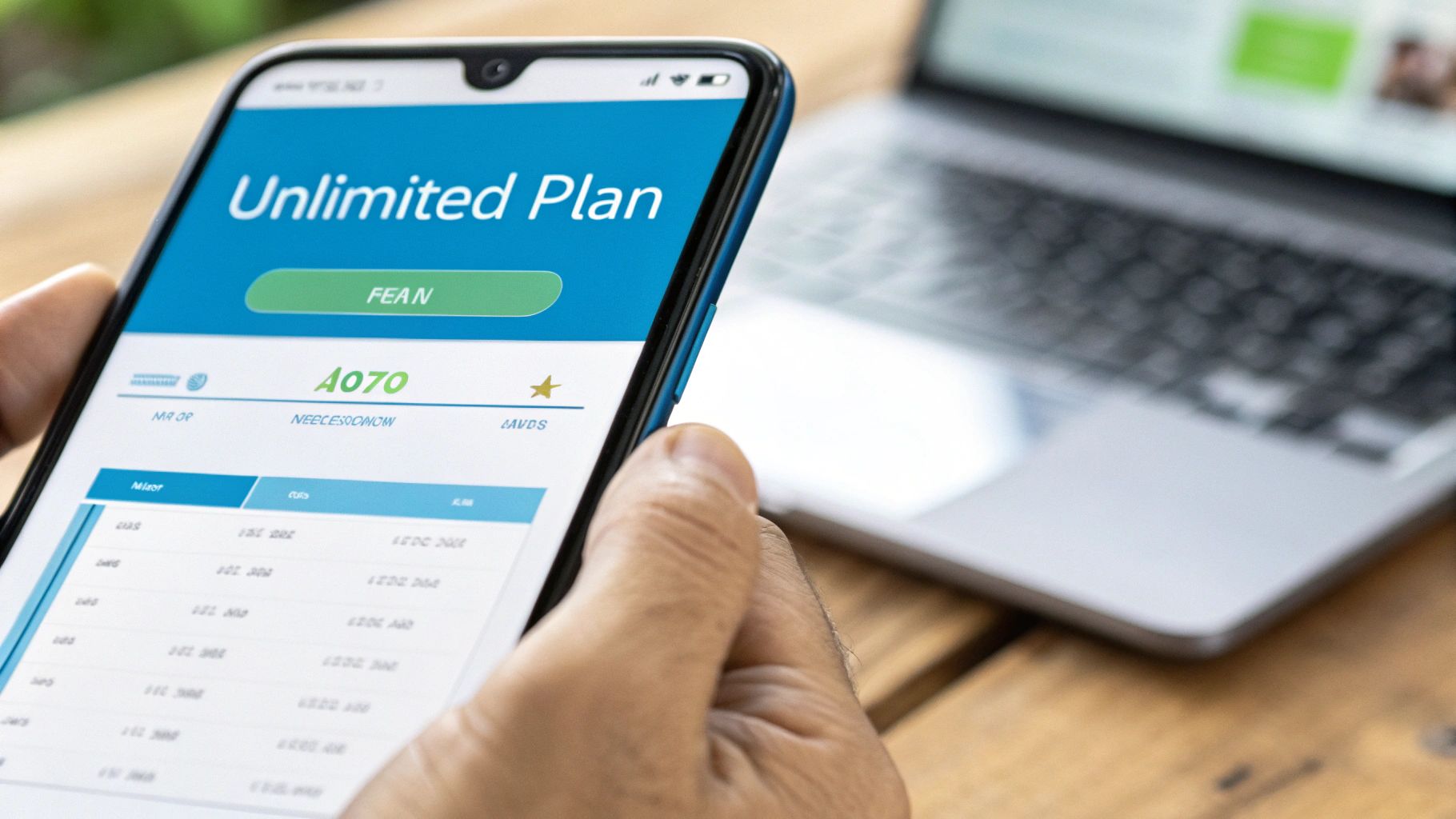 Woman reviewing her internet plan details on a tablet