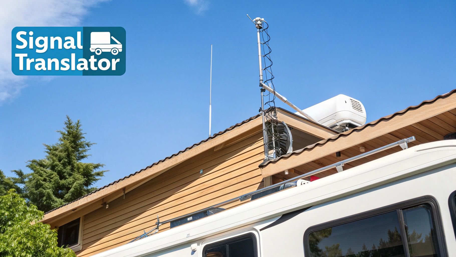 A motorhome WiFi router setup with antennas, illustrating connectivity.