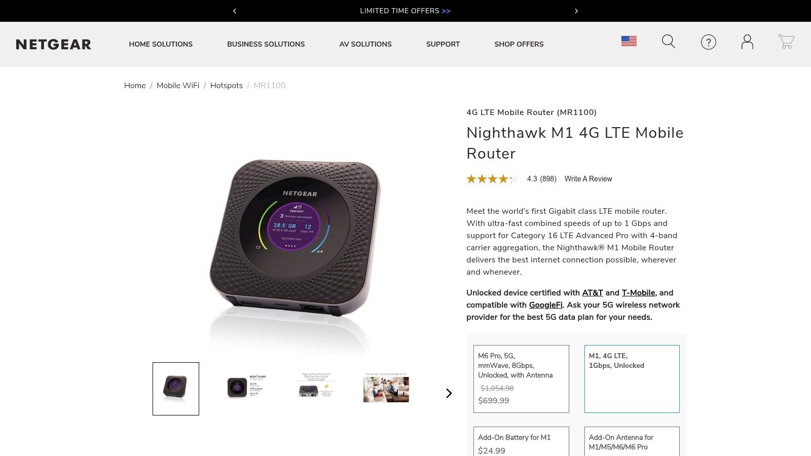 NETGEAR Nighthawk M1 Mobile Hotspot 4G LTE Router (MR1100)