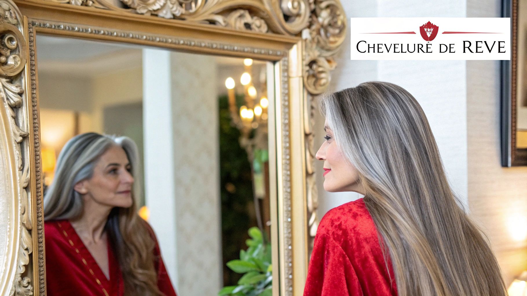 Une femme aux cheveux longs et ondulés, illustrant le résultat d'un tissage de mèches naturelles de qualité