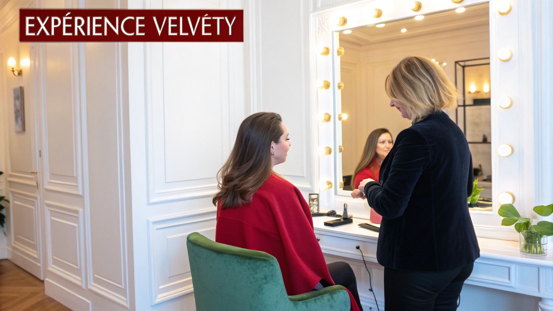 Femme avec une coloration chocolat éclatante dans un salon de coiffure