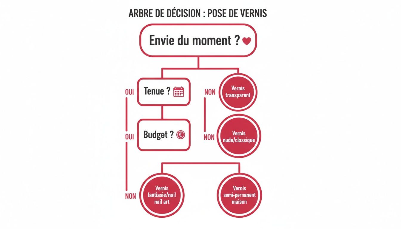 Arbre de décision pour choisir son vernis à ongles selon l'humeur, la tenue et le budget.