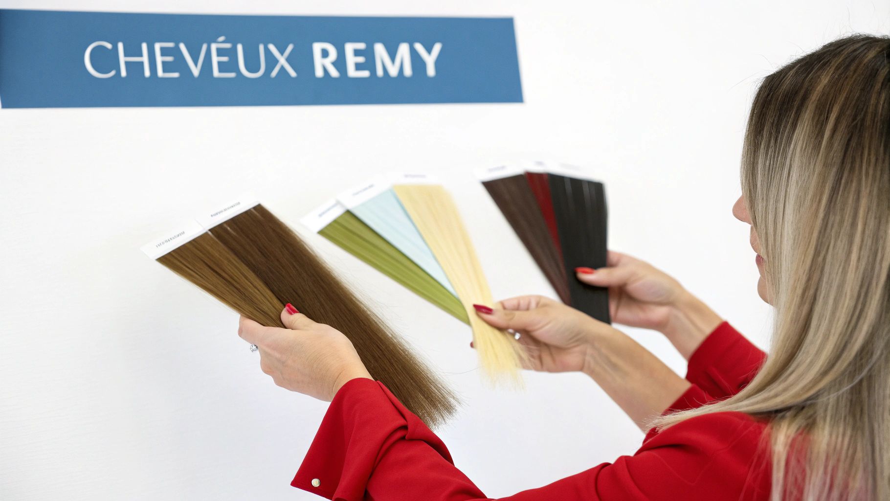 Styliste examinant des extensions de cheveux Remy de haute qualité