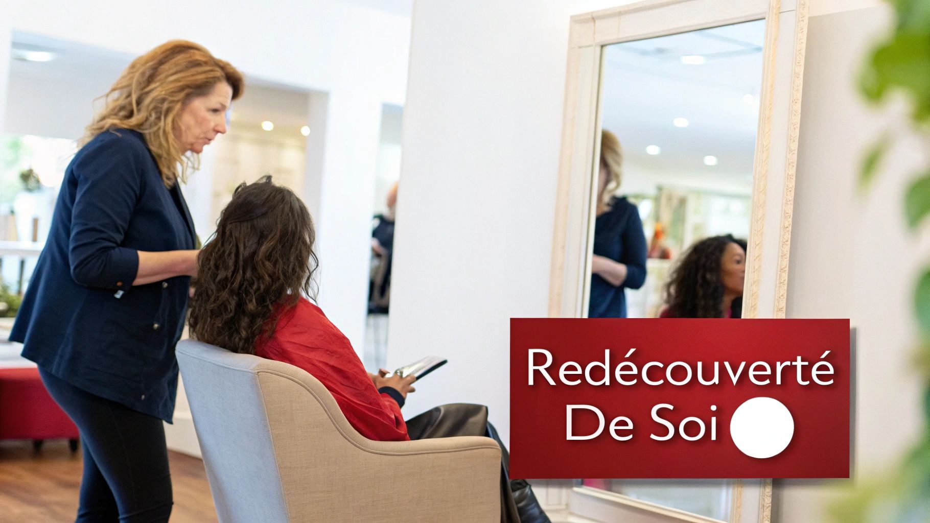 Une femme souriante dans un salon de coiffure, illustrant une expérience client positive dans un magasin de perruque