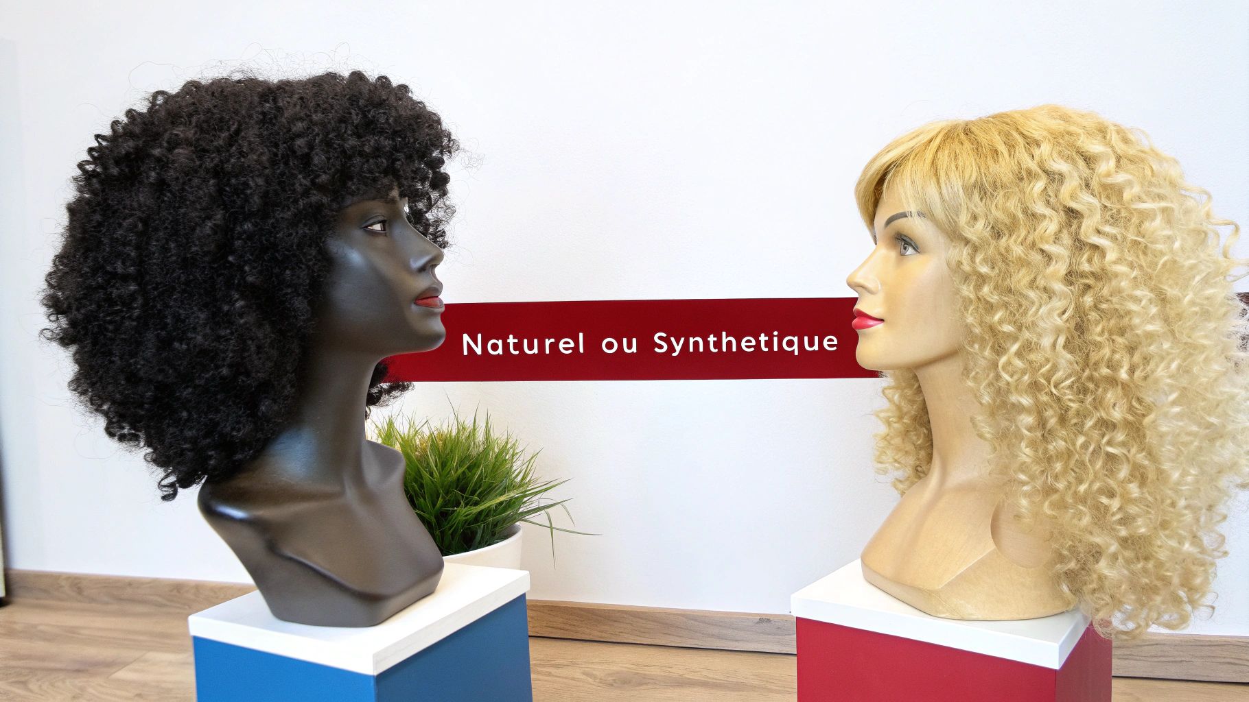 Une femme aux cheveux bouclés regarde par-dessus son épaule, montrant une perruque cheveux bouclés luxuriante.