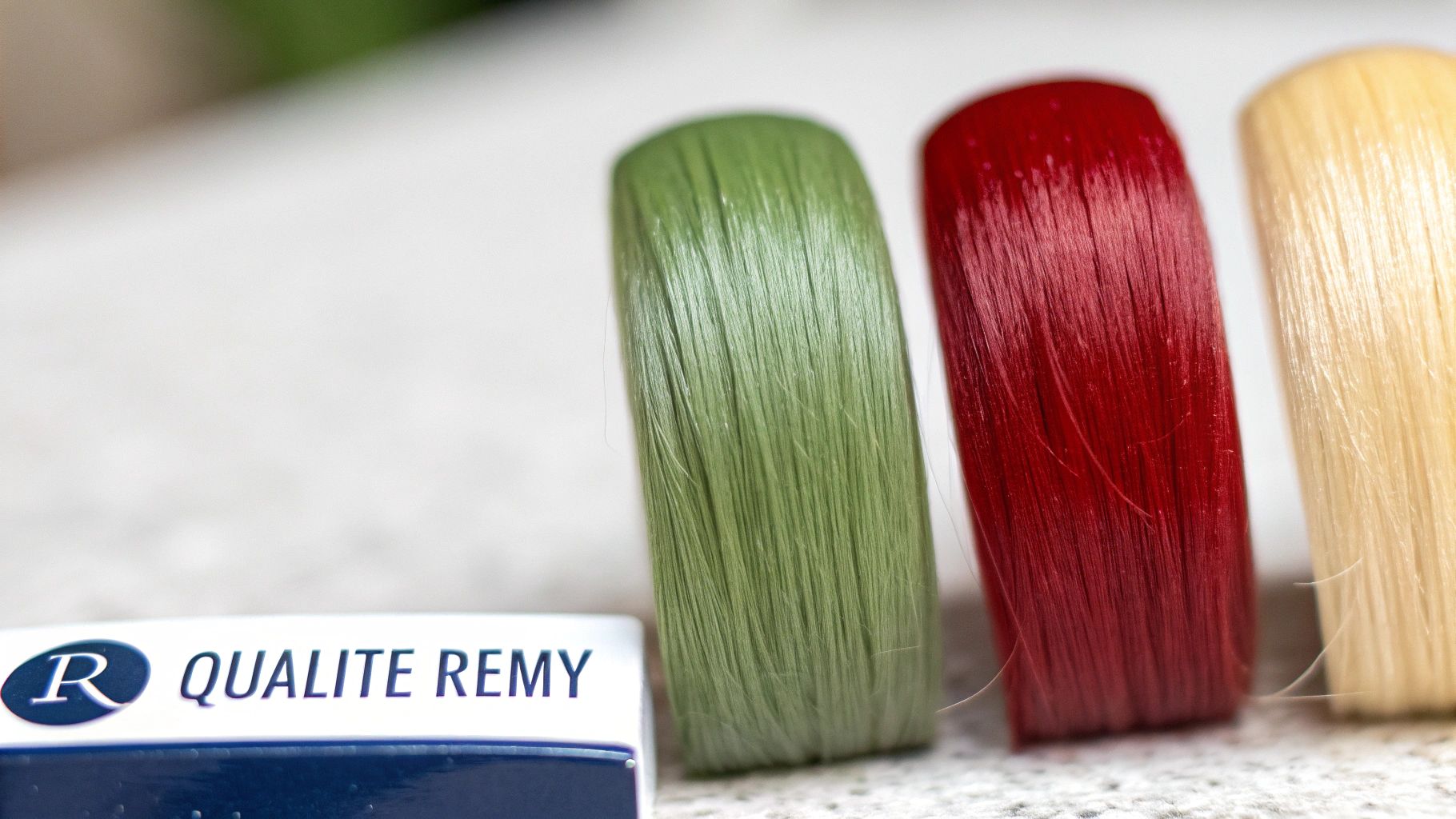 Plusieurs textures de mèches naturelles pour tissage présentées côte à côte, montrant la diversité des boucles et des ondulations.