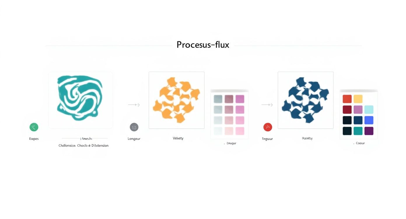 Diagramme du processus flux montrant les étapes de transformation textile avec analyse de vélocité, densité et couleur