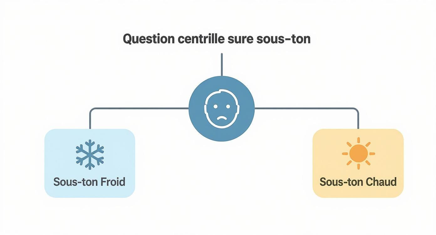 Infographie sur le sous-ton de peau, distinguant sous-ton froid (flocon) et sous-ton chaud (soleil).