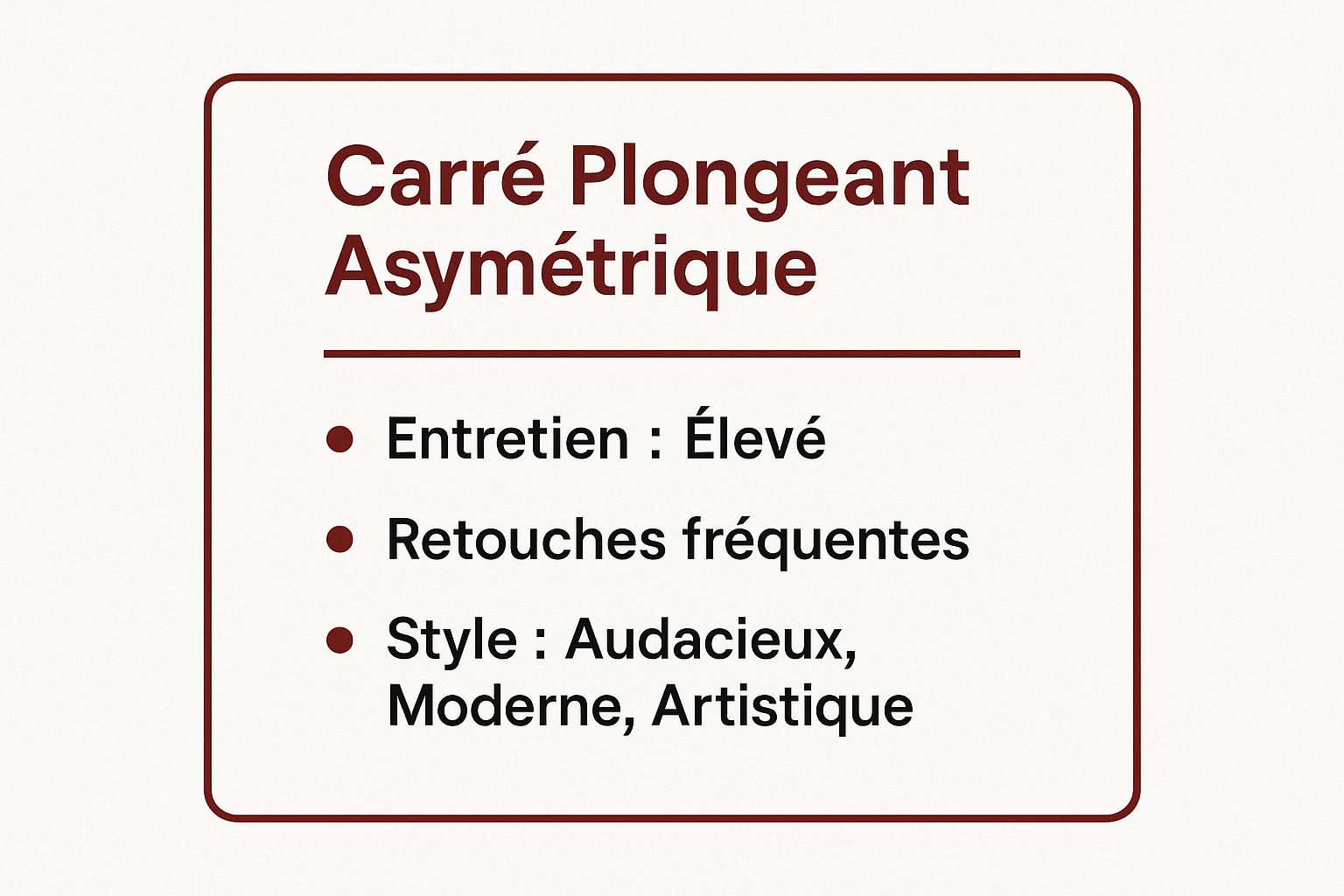 Infographic showing key data about Carré Plongeant Asymétrique