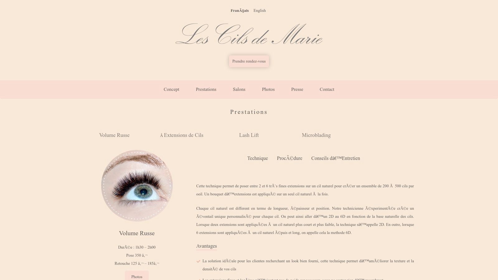 Exemple de volume russe réalisé par Les Cils de Marie