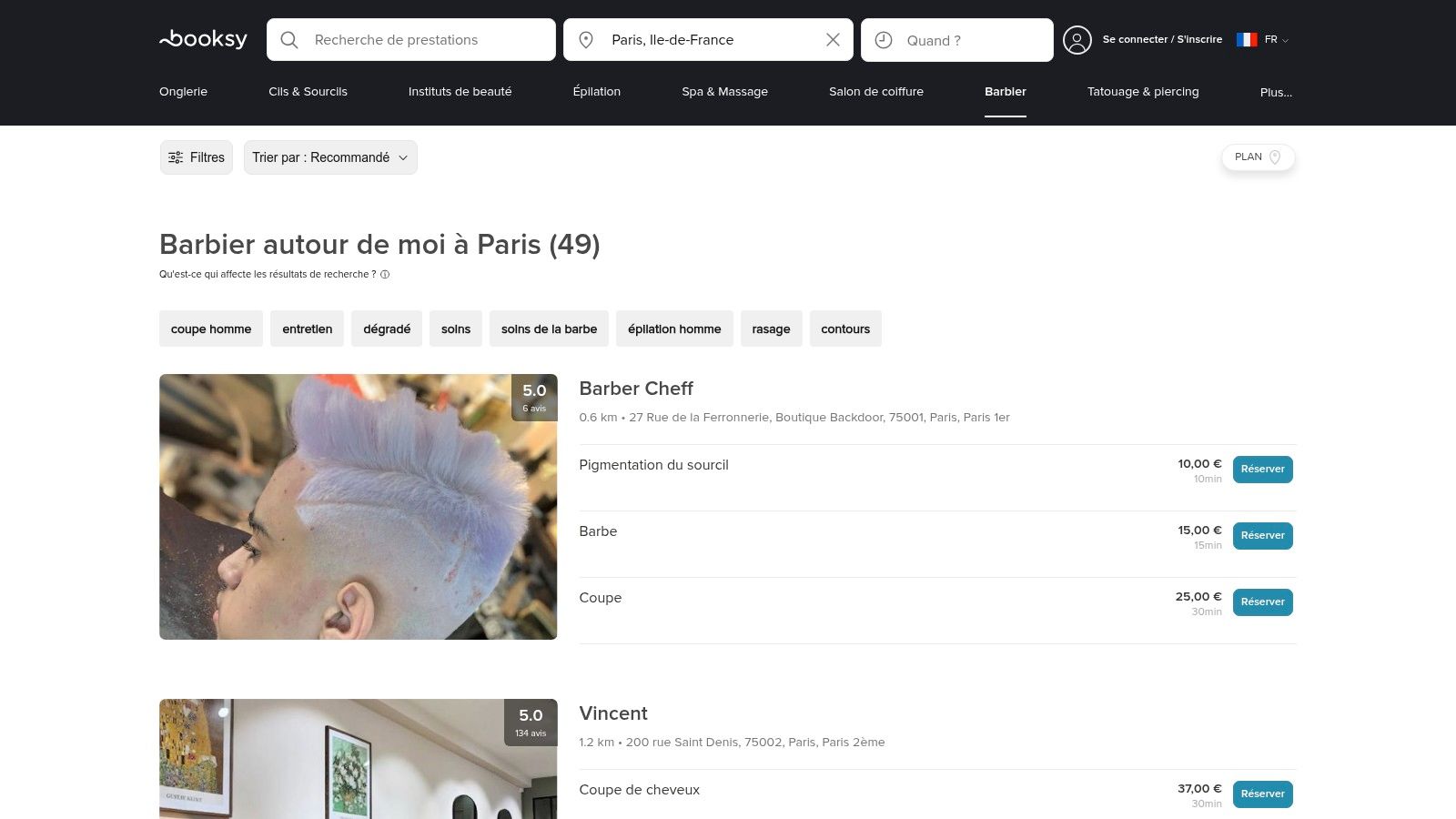 Carte des barbiers sur Kiute à Paris