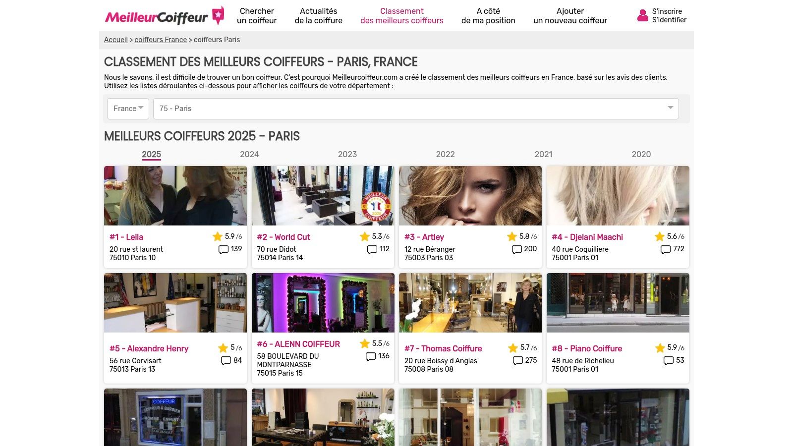 Classement des meilleurs salons de coiffure sur MeilleurCoiffeur.com