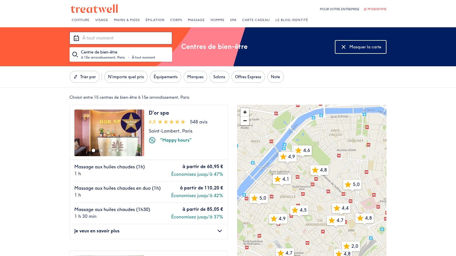 Treatwell – Liste de salons bien‑être dans le 15e