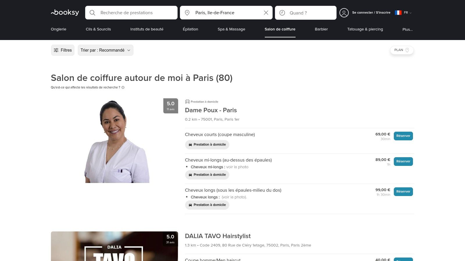 Résultats de recherche pour un salon de coiffure à Paris sur Kiute