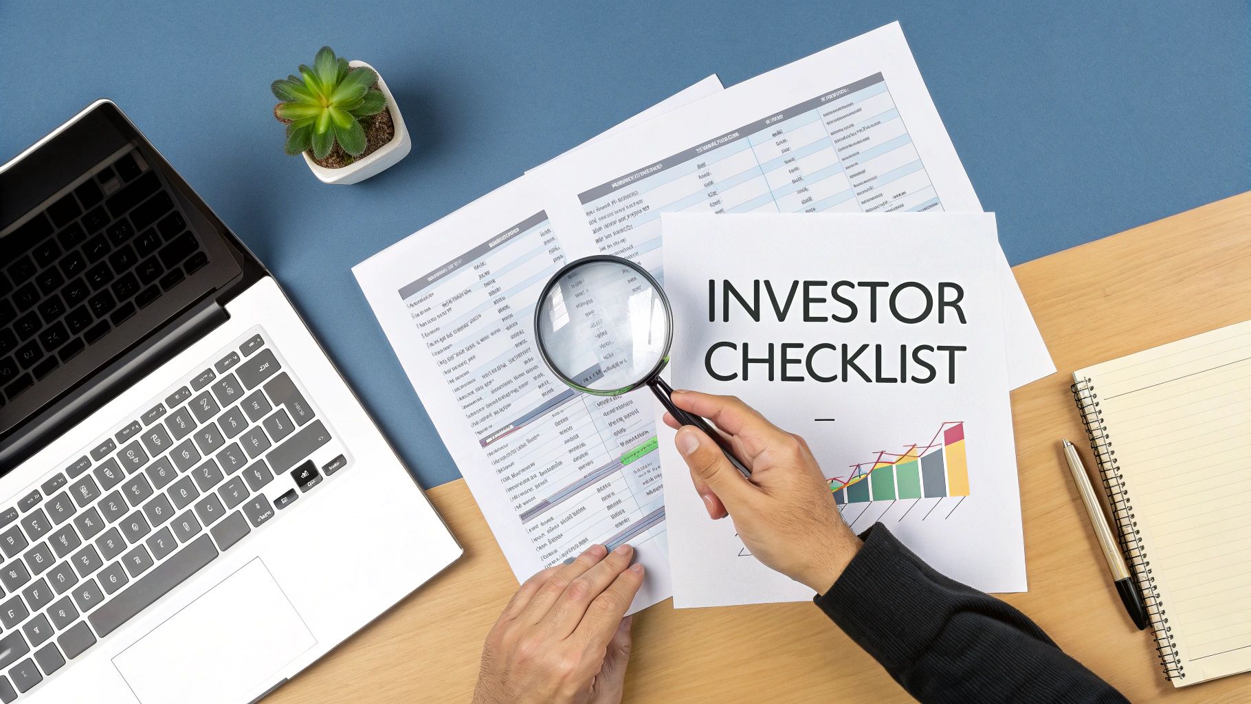 Investor researching stocks on a laptop with a focused expression