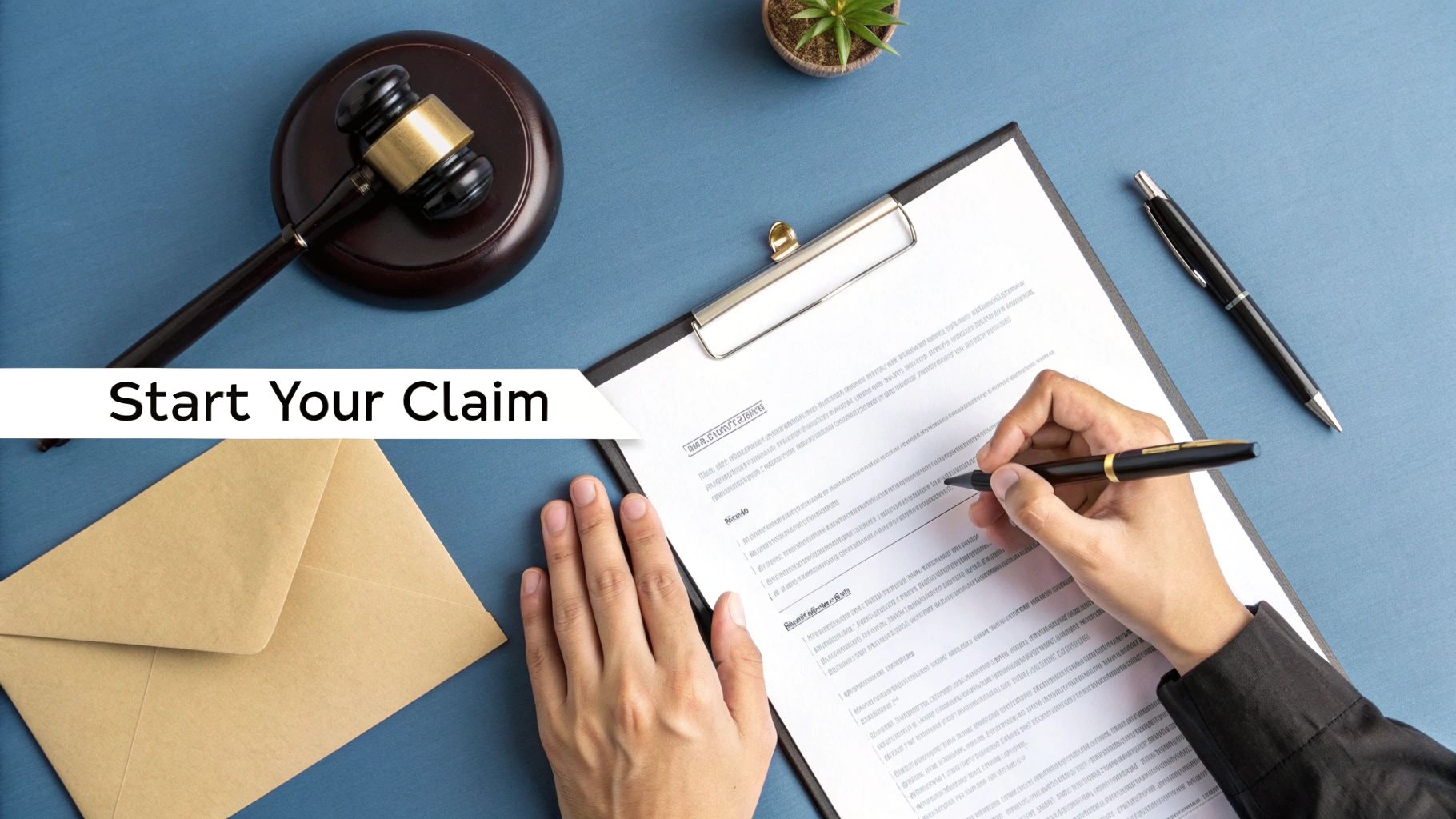 A person's hands filling out a formal legal document with a pen.