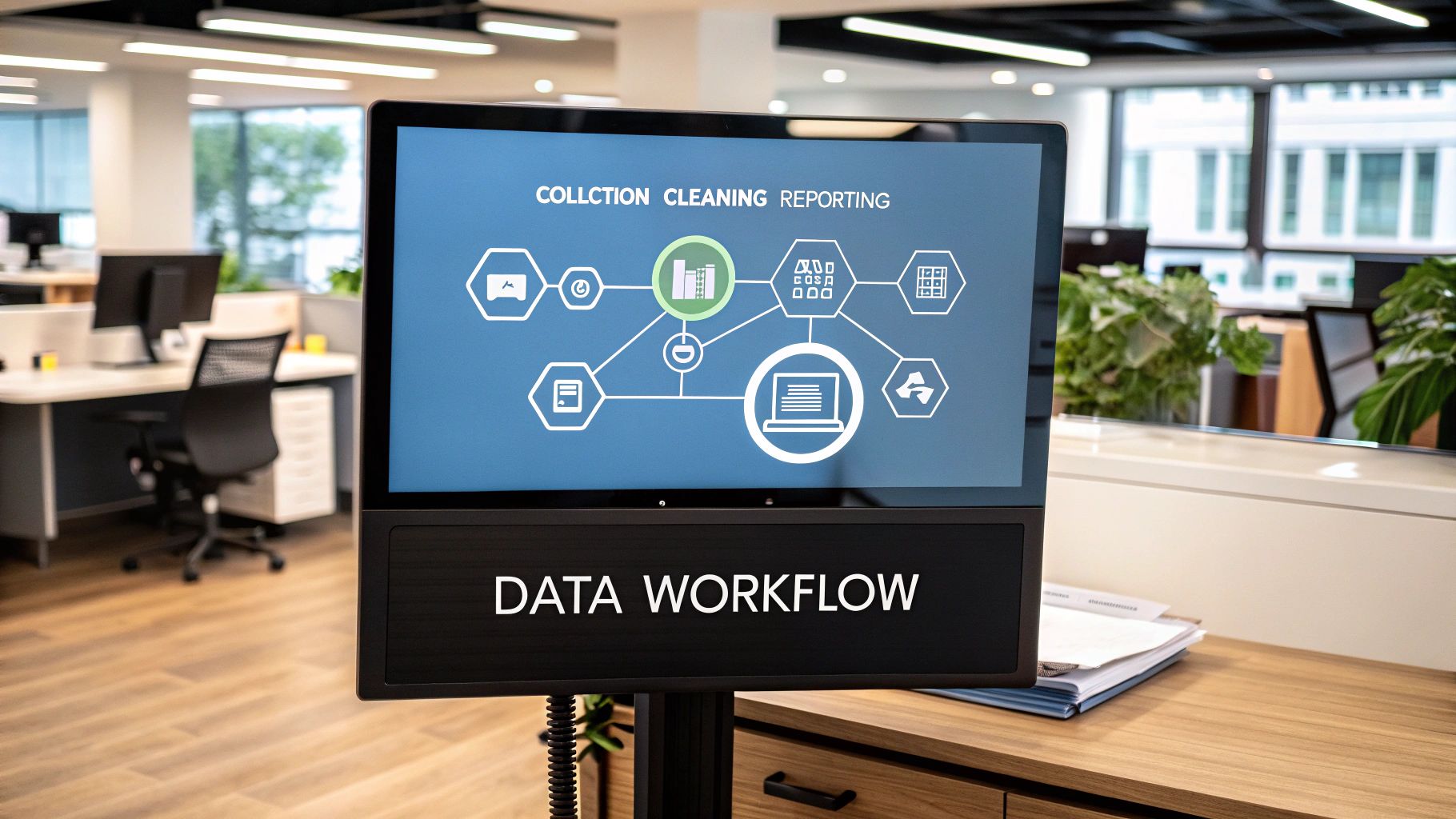 A visual representation of a clinical trial data workflow, showing interconnected stages from data collection to final submission.