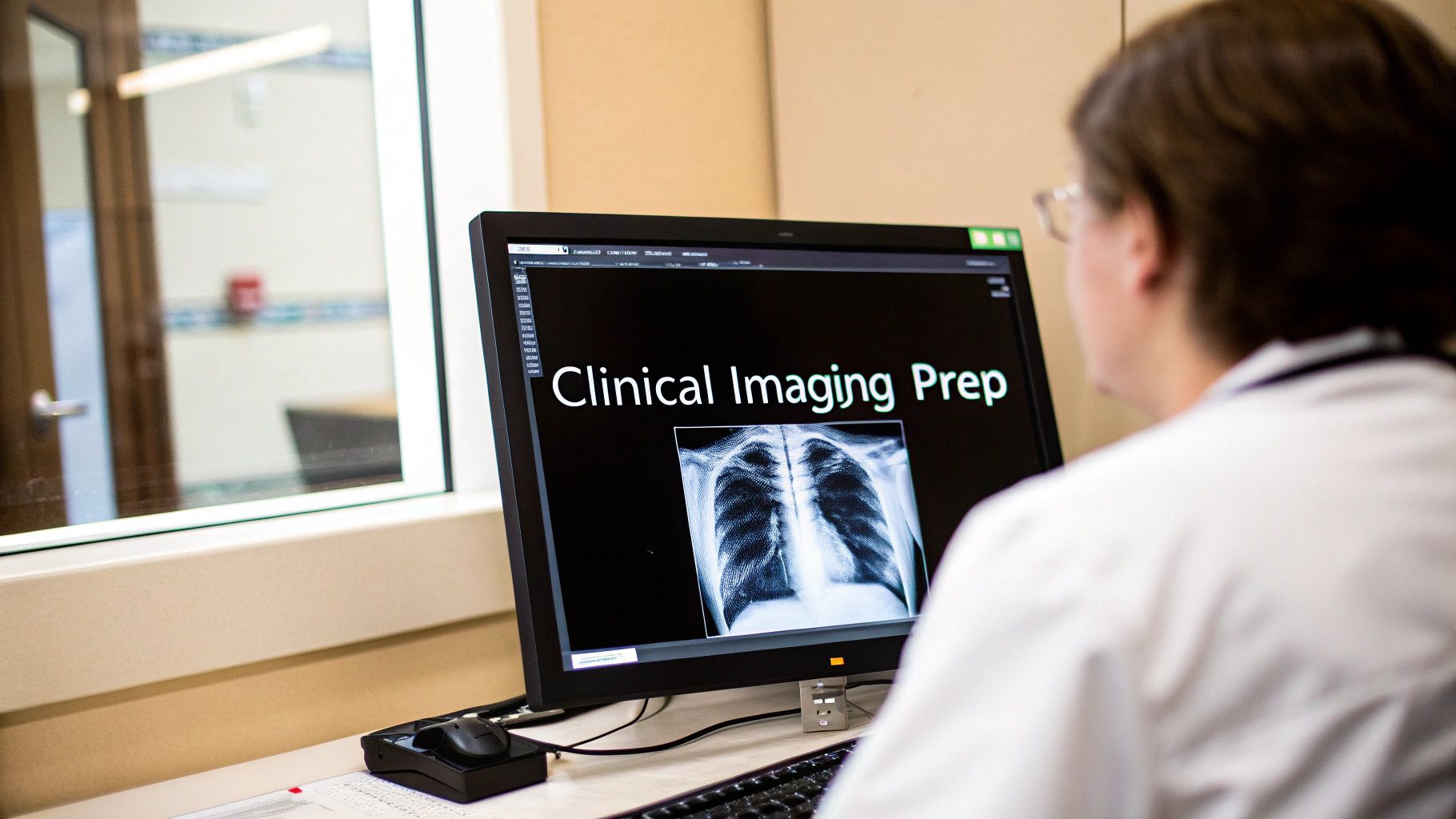 A medical professional analyzing a digital scan on a high-resolution screen.
