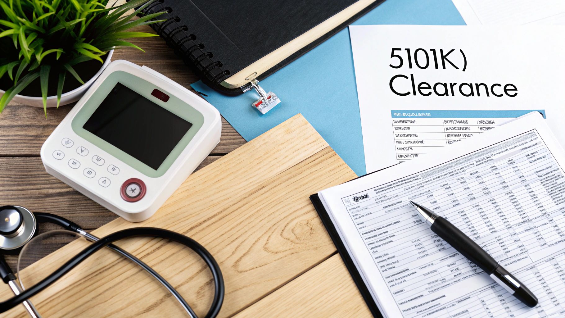 A scientist in a lab coat examines a medical device prototype, with FDA documents and charts in the background.