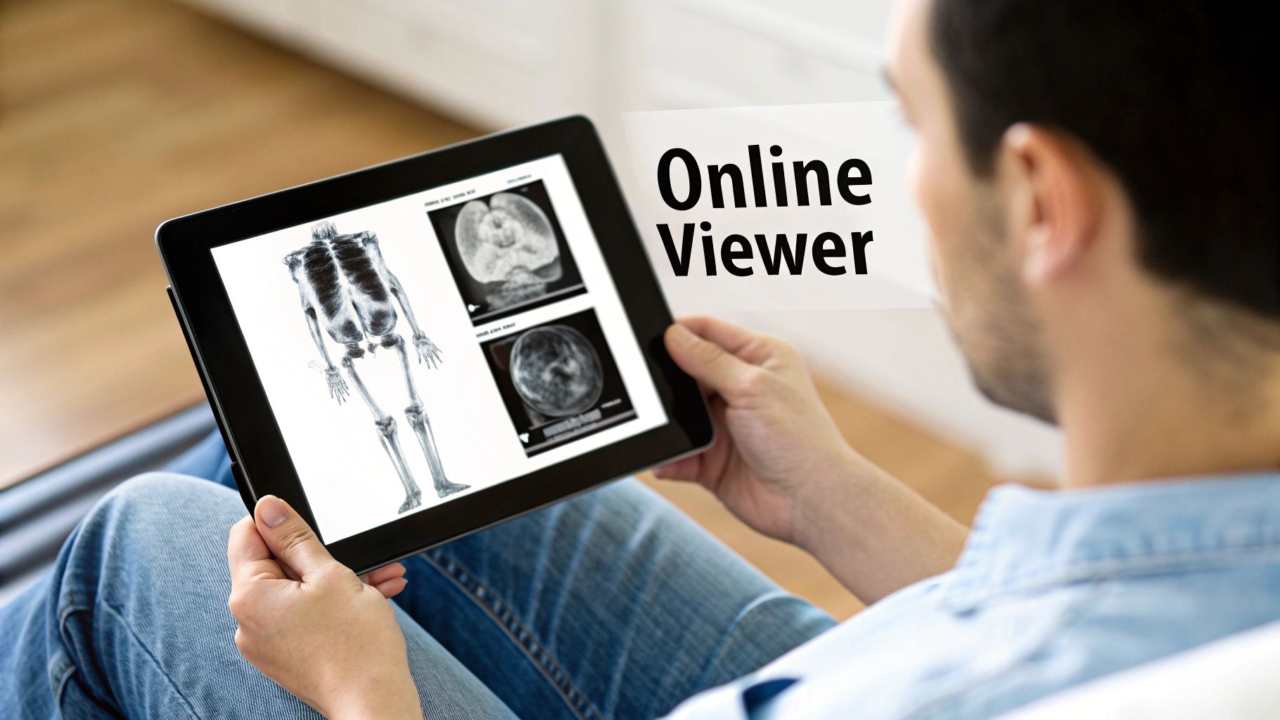 Person viewing medical images on a tablet device