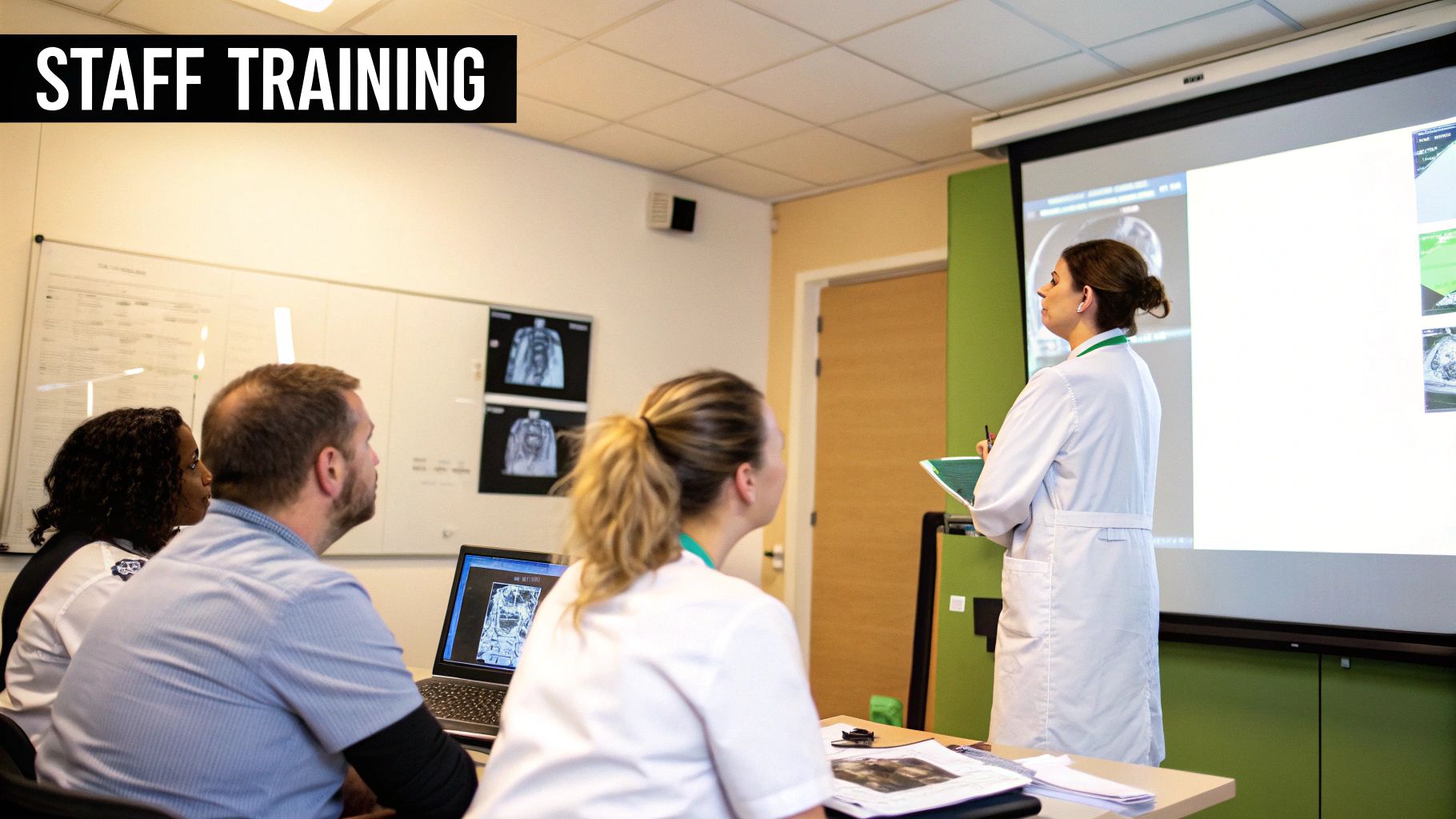 A medical professional carefully calibrating a piece of modern radiology equipment, demonstrating a hands-on approach to quality control.