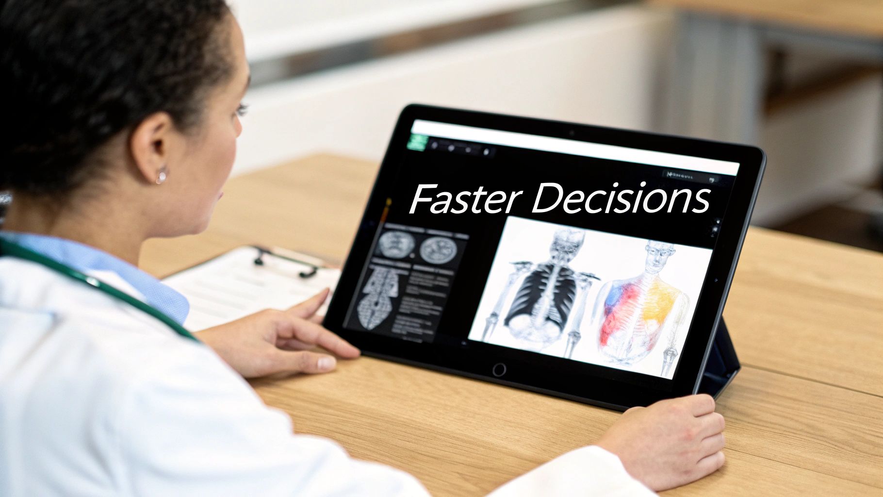 Radiologists working with AI-powered medical imaging software