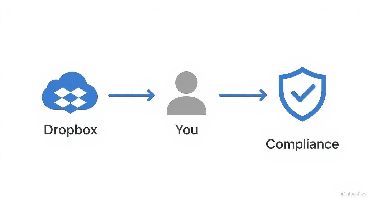 Dropbox to user to compliance shield diagram showing HIPAA security workflow process