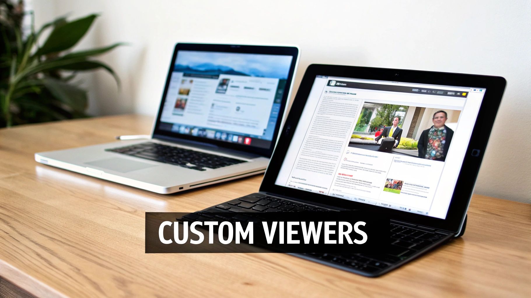 A medical professional using a tablet to view and manipulate a 3D medical scan, representing modern, custom imaging solutions.