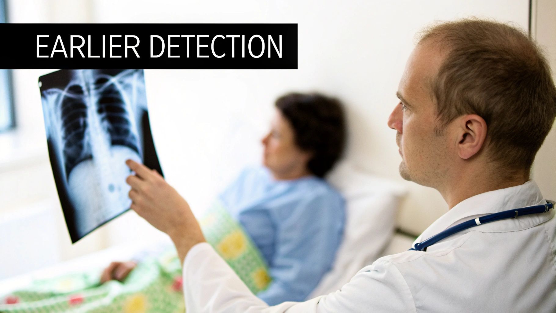 A doctor reviewing a brain scan on a futuristic interface