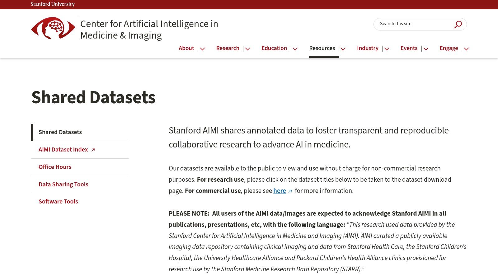 Stanford AIMI Center Datasets