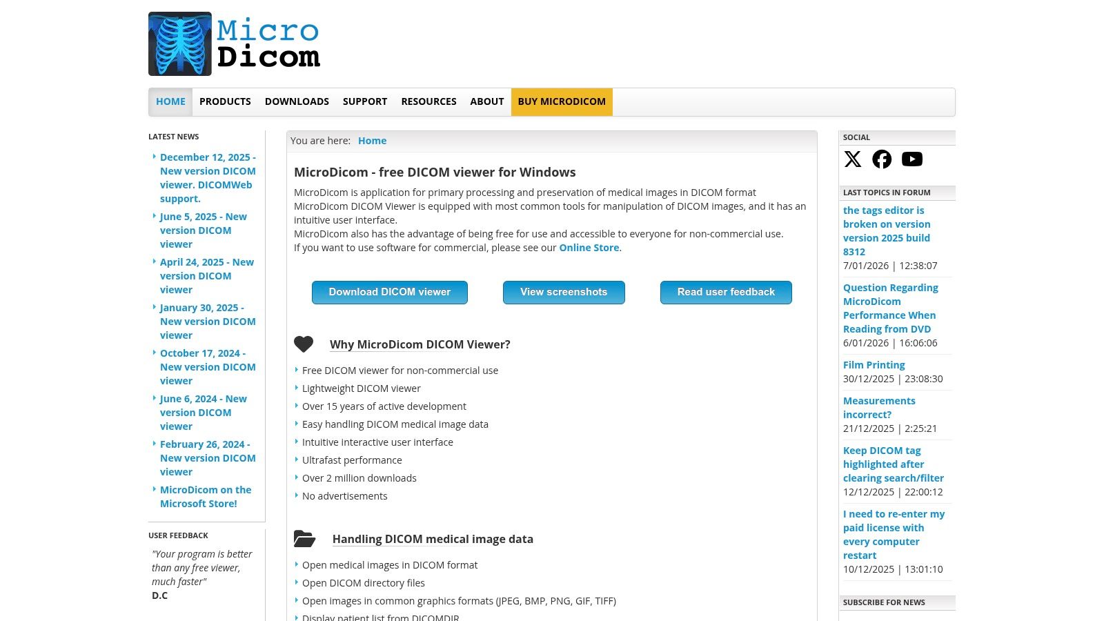 MicroDicom viewer interface showing a medical scan.