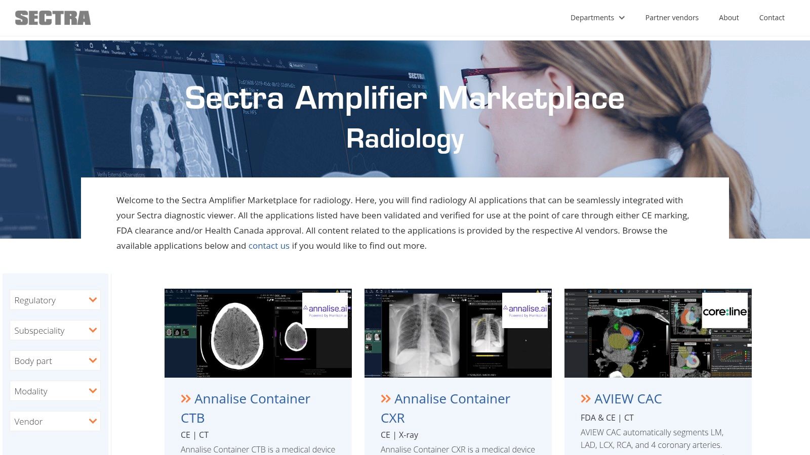 Sectra Amplifier Marketplace (Radiology/Pathology AI Storefront)