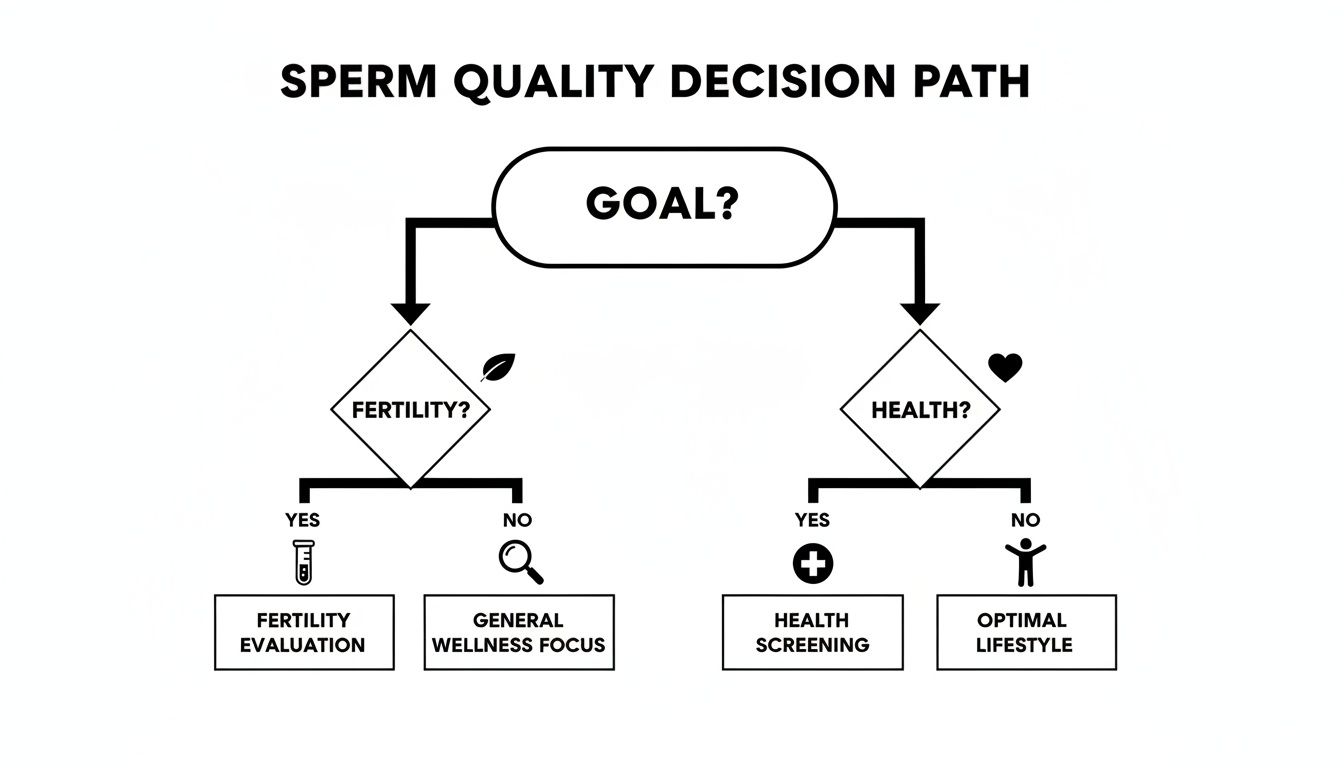 Flowchart illustrating a sperm quality decision path based on fertility or health goals.